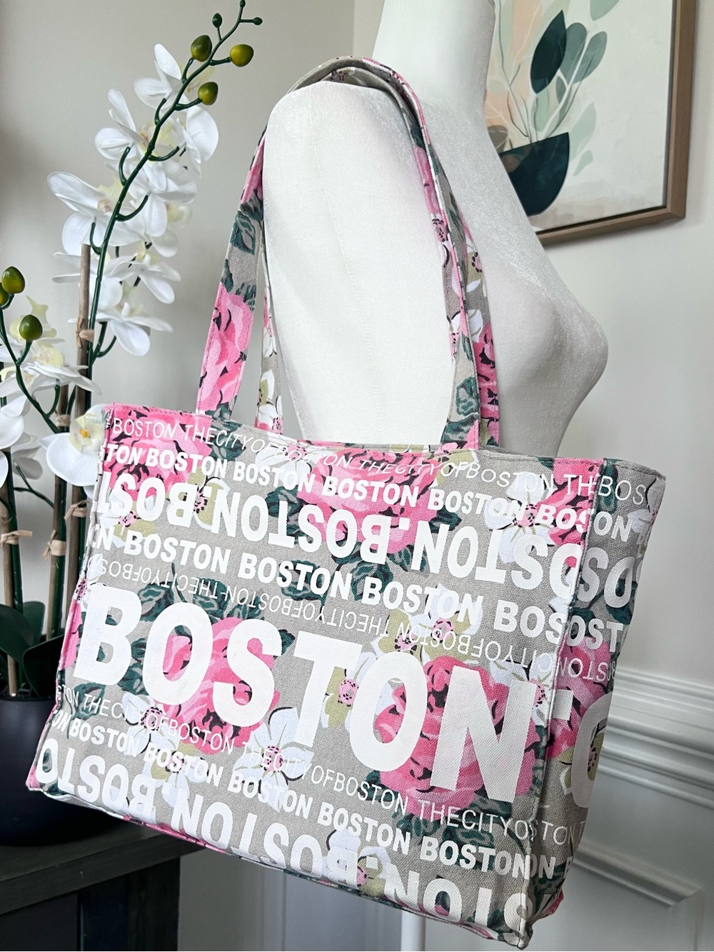 Robin Ruth Floral BOSTON Canvas Tote Bag NWOT